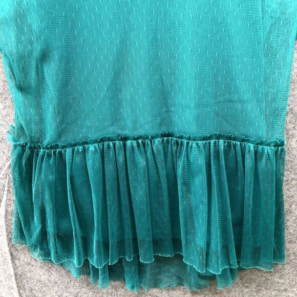 Art Class Girls L 10/12 Blouse Tunic Jewel Green Mesh Peplum Ruffle Short Sleeve - Picture 4 of 6